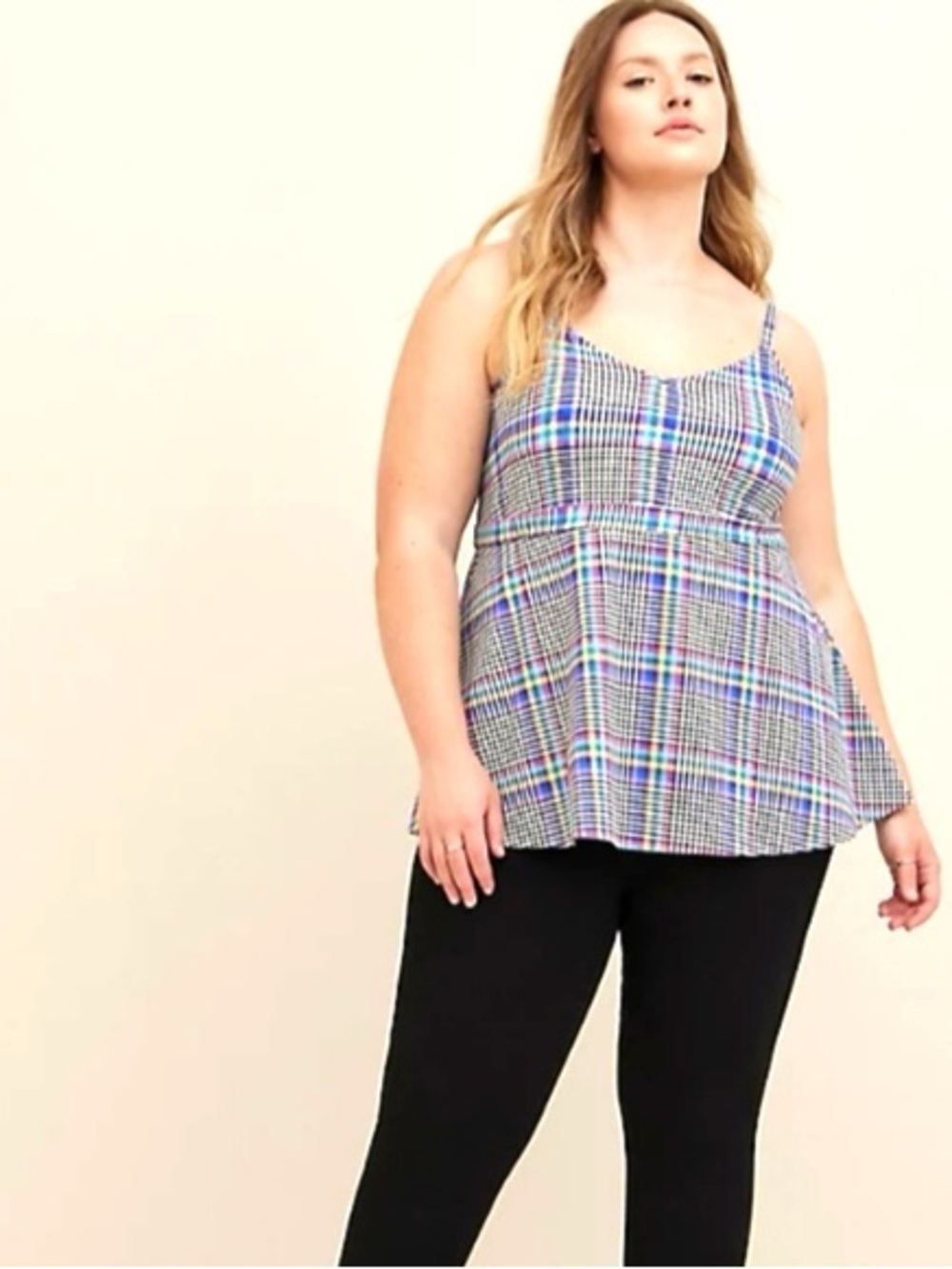 Torrid Rainbow Plaid Houndstooth Babydoll Cami M L 10 Peplum Tank Top NWT NEW
